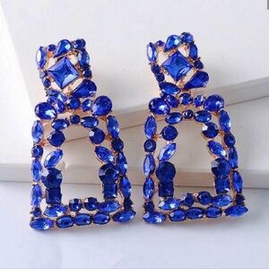 Bold Royal Blue Crystal Drop Earrings - Women Jewelry